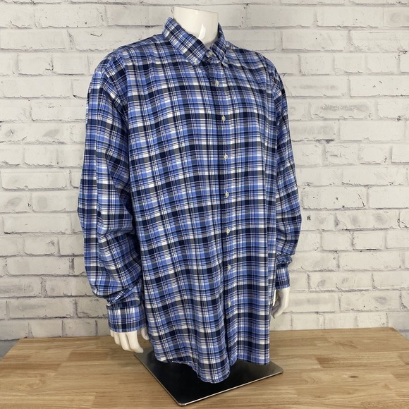 Ralph Lauren‎ Shirt Men's 2XB Big Long Sleeve Button Down Blue Plaid Pony - Picture 9 of 14